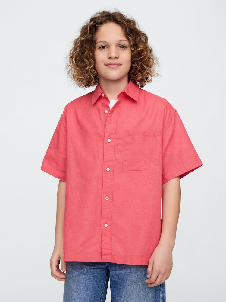 Gap Coral Pink Linen-Cotton Relaxed Shirt (4-13yrs) - Image 1 of 4