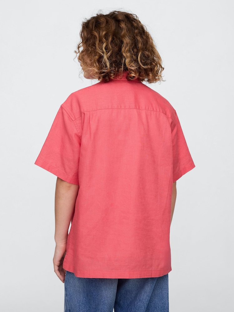 Gap Coral Pink Linen-Cotton Relaxed Shirt (4-13yrs) - Image 2 of 4