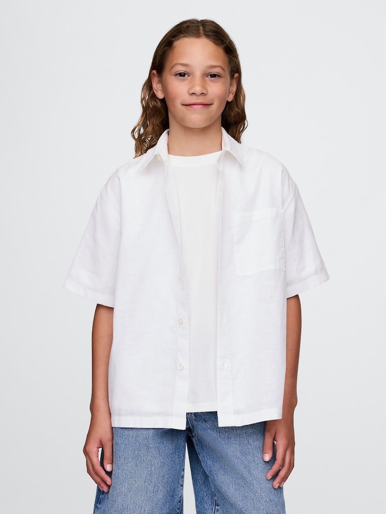 Gap White Linen-Cotton Relaxed Shirt (4-13yrs) - Image 1 of 5