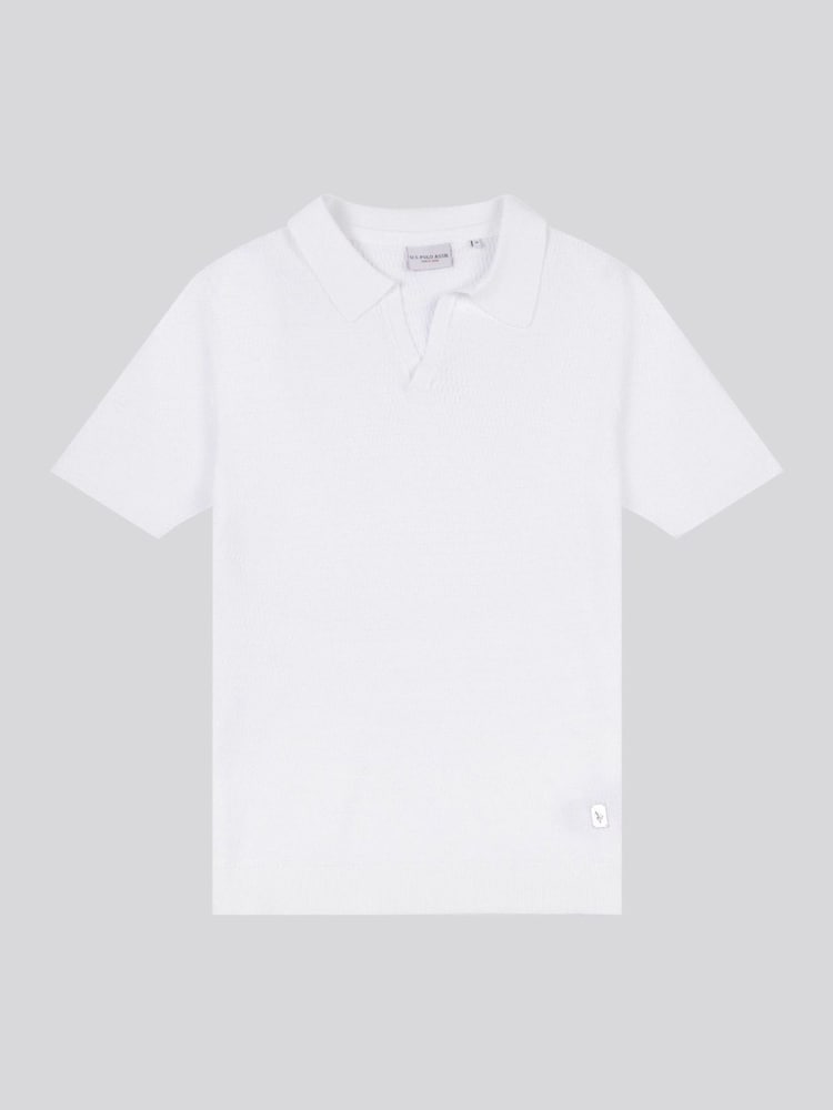Белый - US Polo Assn. Мужская фактурная рубашка поло из 100% хлопка с открытым воротником - Image 1 of 3