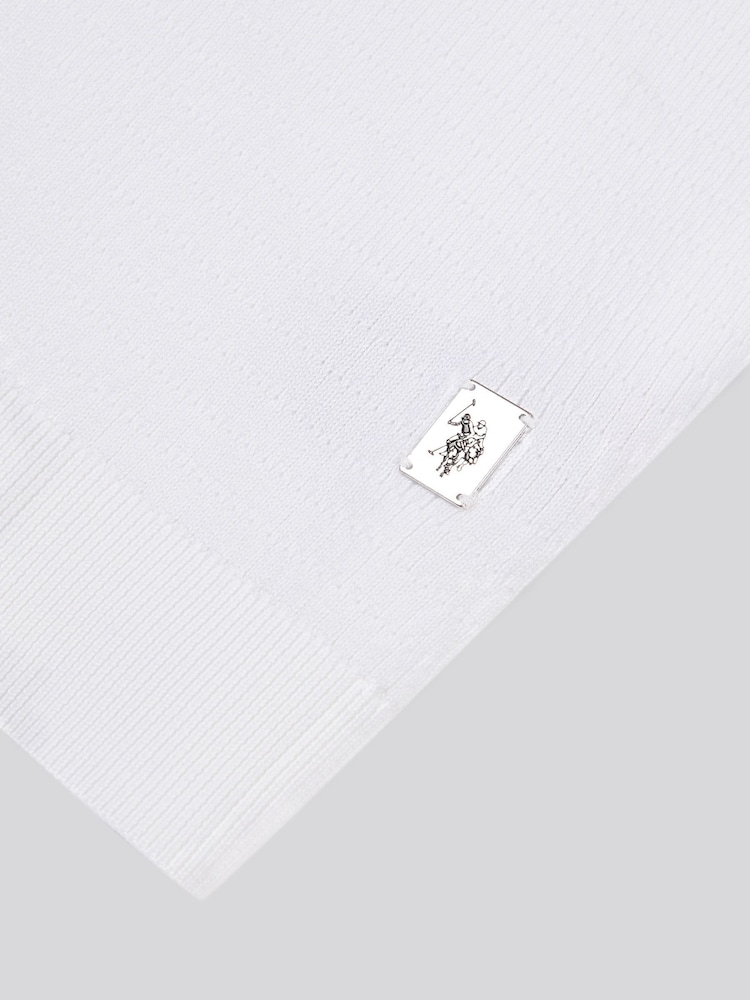 Белый - US Polo Assn. Мужская фактурная рубашка поло из 100% хлопка с открытым воротником - Image 3 of 3
