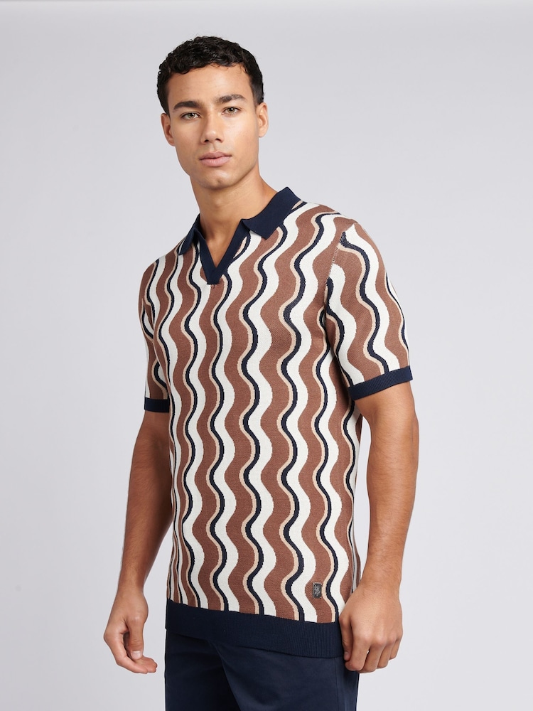U.S. Polo Assn. Brown Mens Wave Knit Open Collar Polo Shirt - Image 1 of 7 U.S. Polo Assn. Brown Mens Wave Knit Open Collar Polo Shirt - Image 1 of 7