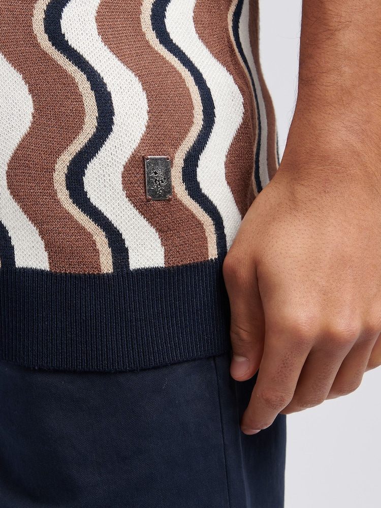 U.S. Polo Assn. Brown Mens Wave Knit Open Collar Polo Shirt - Image 2 of 7 U.S. Polo Assn. Brown Mens Wave Knit Open Collar Polo Shirt - Image 2 of 7