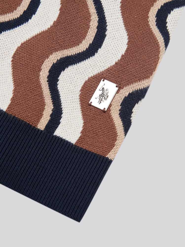 U.S. Polo Assn. Brown Mens Wave Knit Open Collar Polo Shirt - Image 7 of 7 U.S. Polo Assn. Brown Mens Wave Knit Open Collar Polo Shirt - Image 7 of 7