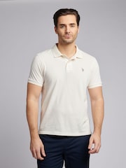U.S. Polo Assn. Cream Mens Pique 100% Cotton Polo Shirt - Image 1 of 7