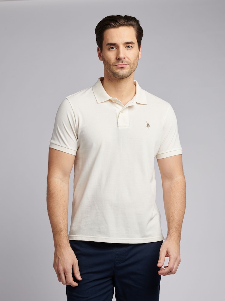 U.S. Polo Assn. Cream Mens Pique 100% Cotton Polo Shirt - Image 1 of 7