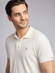U.S. Polo Assn. Cream Mens Pique 100% Cotton Polo Shirt - Image 2 of 7