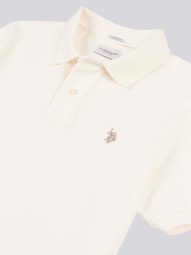 U.S. Polo Assn. Cream Mens Pique 100% Cotton Polo Shirt - Image 7 of 7