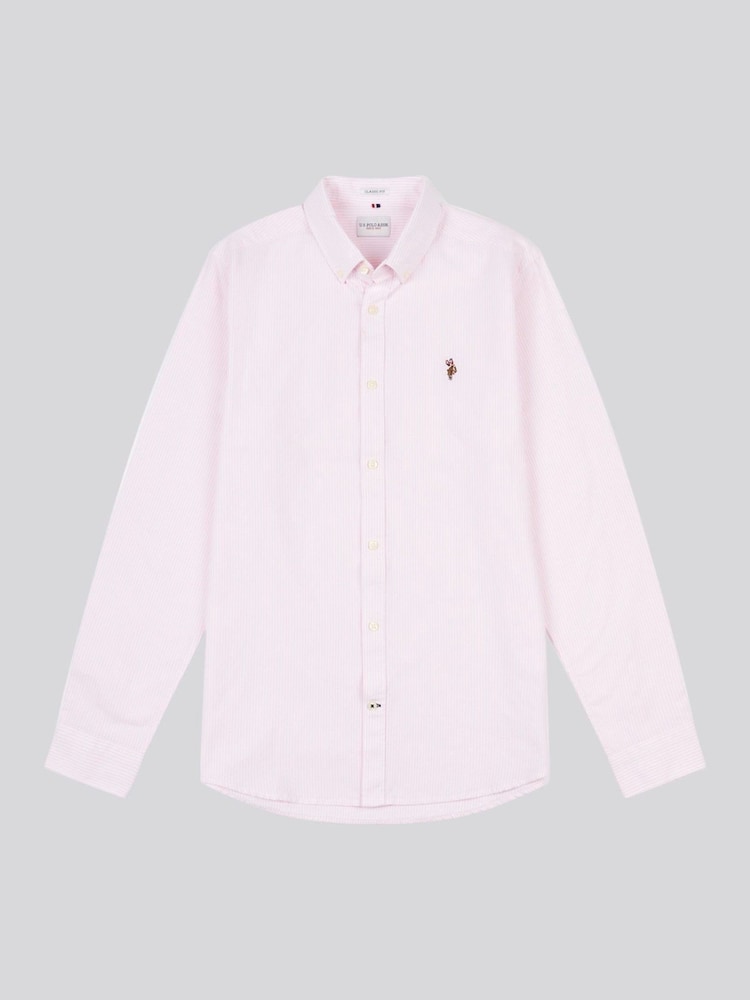 U.S. Polo Assn. Pink Mens Oxford Stripe 100% Cotton Shirt - Image 1 of 3