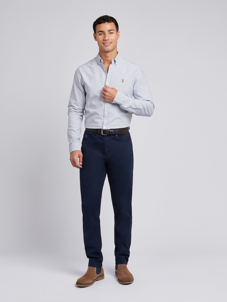 U.S. Polo Assn. Blue Mens Oxford Stripe 100% Cotton Shirt - Image 3 of 6