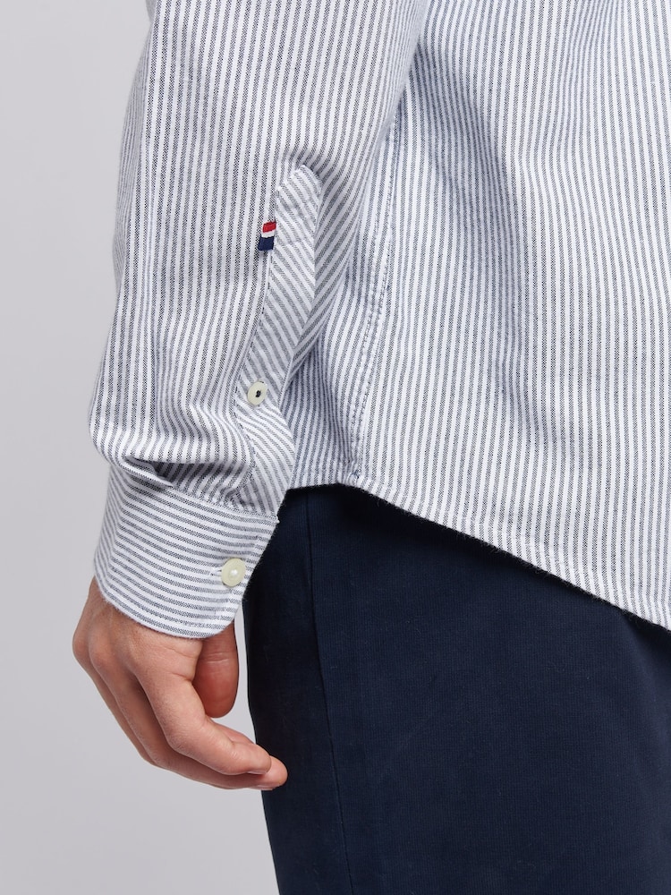 U.S. Polo Assn. Blue Mens Oxford Stripe 100% Cotton Shirt - Image 5 of 6