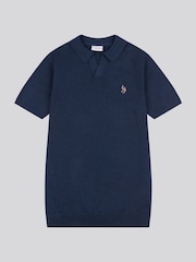 أزرق - من U.S. Polo Assn. قميص بولو بياقة صغيرة من قطن ممشط 100% للرجال - صورة 5 من 7