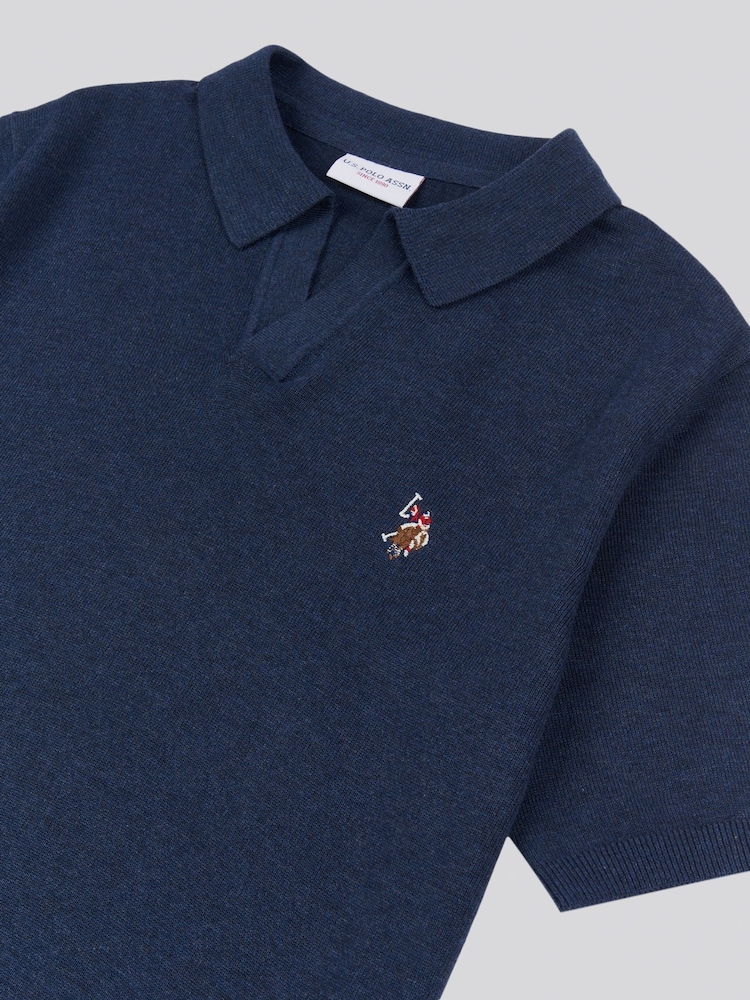 أزرق - من U.S. Polo Assn. قميص بولو بياقة صغيرة من قطن ممشط 100% للرجال - صورة 7 من 7