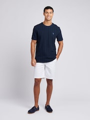 U.S. Polo Assn. Blue Mens Double Horsemen Vertical Stripe Textured 100% Cotton T-Shirt - Image 3 of 7