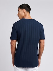 U.S. Polo Assn. Blue Mens Double Horsemen Vertical Stripe Textured 100% Cotton T-Shirt - Image 4 of 7