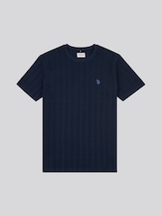 U.S. Polo Assn. Blue Mens Double Horsemen Vertical Stripe Textured 100% Cotton T-Shirt - Image 5 of 7