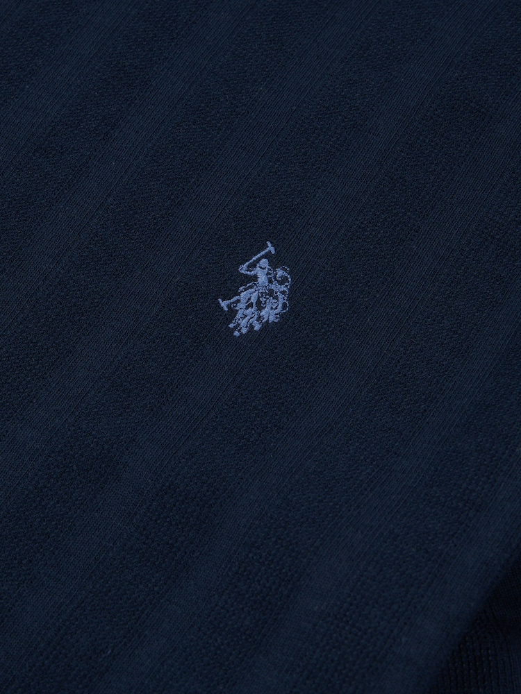 U.S. Polo Assn. Blue Mens Double Horsemen Vertical Stripe Textured 100% Cotton T-Shirt - Image 7 of 7