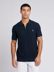 Blau - U.S. Polo Assn. Mens Zip Knit Polo Shirt - Bild 1 von 7