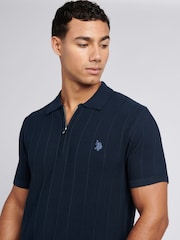 Blau - U.S. Polo Assn. Mens Zip Knit Polo Shirt - Bild 2 von 7