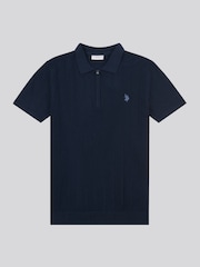 Blau - U.S. Polo Assn. Mens Zip Knit Polo Shirt - Bild 5 von 7
