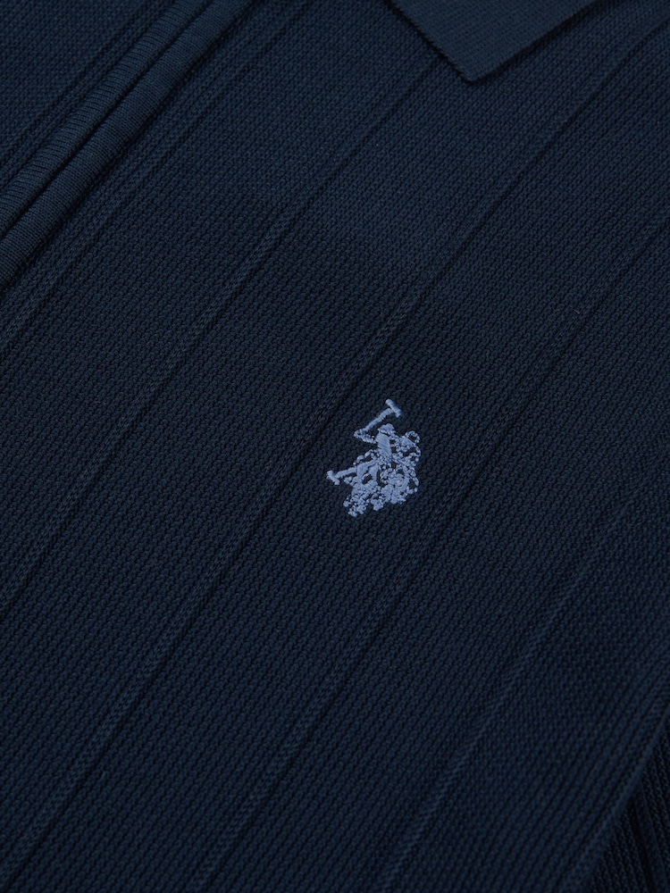 U.S. Polo Assn. Blue Mens Zip Knit Polo Shirt - Image 7 of 7 U.S. Polo Assn. Blue Mens Zip Knit Polo Shirt - Image 7 of 7