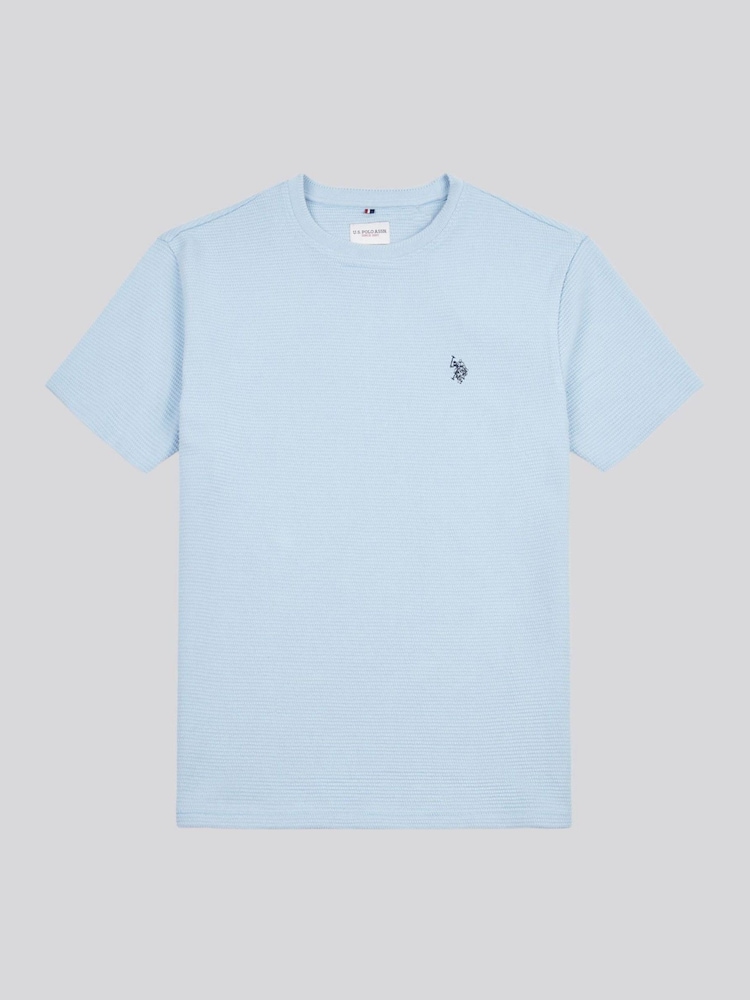 U.S. Polo Assn. Blue Mens Texture Double Horsemen 100% Cotton T-Shirt - Image 1 of 3
