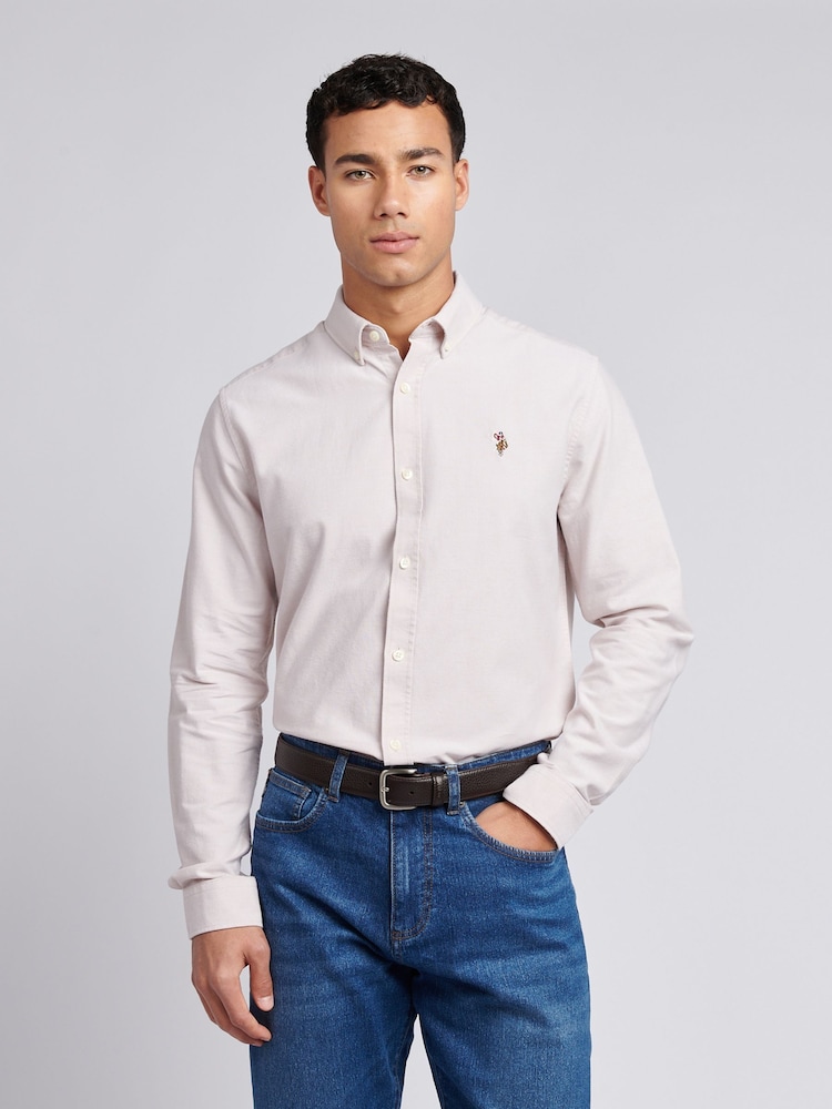 U.S. Polo Assn. Natural Mens Peached 100% Cotton Oxford Shirt - Image 3 of 6