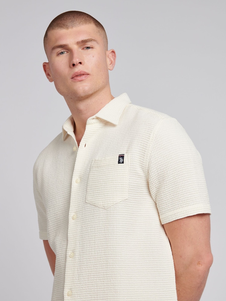 U.S. Polo Assn. White Mens Textured Waffle Short Sleeve 100% Cotton Shirt - Image 2 of 7