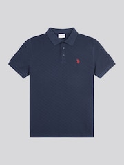 من U.S. Polo Assn. قميص بولو مربعات قطن 100% بارز الملمس للرجال - صورة 1 من 4