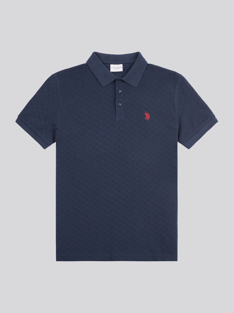 من U.S. Polo Assn. قميص بولو مربعات قطن 100% بارز الملمس للرجال - صورة 1 من 4