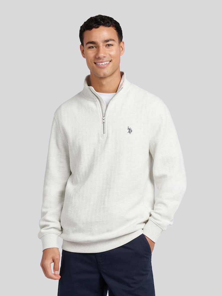 U.S. Polo Assn. Grey Mens Double Horsemen Vertical Texture Funnel 100% Cotton Top - Image 1 of 6