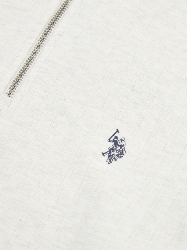 U.S. Polo Assn. Grey Mens Double Horsemen Vertical Texture Funnel 100% Cotton Top - Image 6 of 6