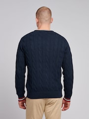 U.S. Polo Assn. Blue Mens Cable Knit Cricket 100% Cotton Jumper - Image 2 of 7