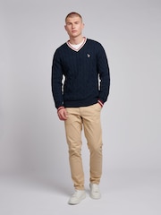 U.S. Polo Assn. Blue Mens Cable Knit Cricket 100% Cotton Jumper - Image 3 of 7