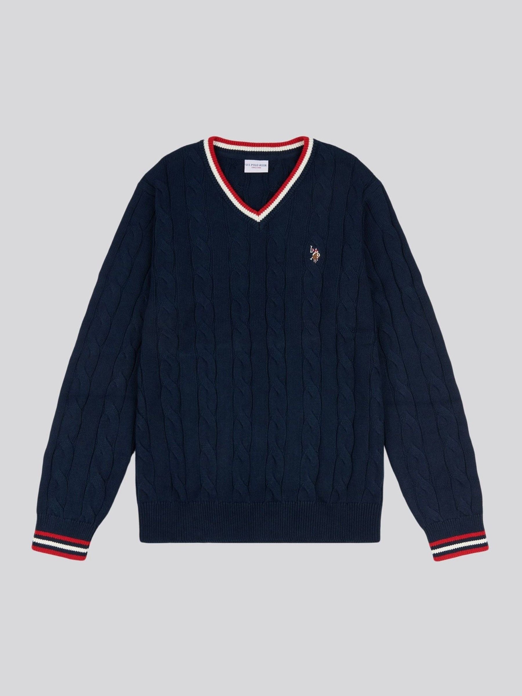 Buy U.S. Polo Assn. Blue Mens Cable Knit Cricket 100% Cotton