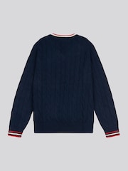 U.S. Polo Assn. Blue Mens Cable Knit Cricket 100% Cotton Jumper - Image 6 of 7