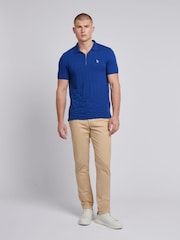 Синий - U.S. Polo Assn Mens Stripe Textured Zip Polo Shirt - Image 3 of 7