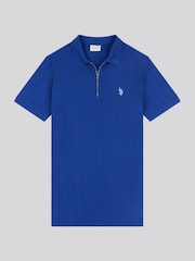 Синий - U.S. Polo Assn Mens Stripe Textured Zip Polo Shirt - Image 5 of 7