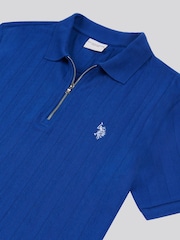 Синий - U.S. Polo Assn Mens Stripe Textured Zip Polo Shirt - Image 7 of 7