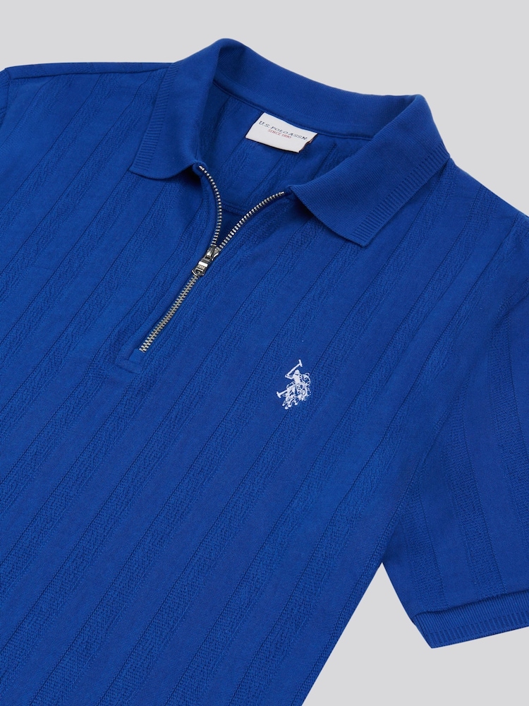 Синий - U.S. Polo Assn Mens Stripe Textured Zip Polo Shirt - Image 7 of 7
