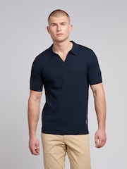 Синий - US Polo Assn. Мужская фактурная рубашка поло из 100% хлопка с открытым воротником - Image 1 of 6