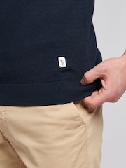 Синий - US Polo Assn. Мужская фактурная рубашка поло из 100% хлопка с открытым воротником - Image 2 of 6