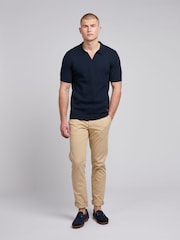 Синий - US Polo Assn. Мужская фактурная рубашка поло из 100% хлопка с открытым воротником - Image 3 of 6