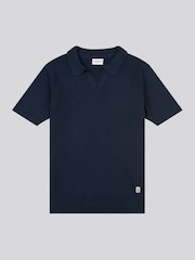 Синий - US Polo Assn. Мужская фактурная рубашка поло из 100% хлопка с открытым воротником - Image 4 of 6