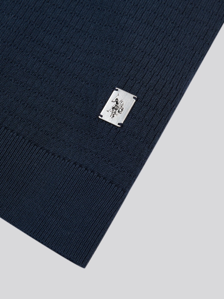 Синий - US Polo Assn. Мужская фактурная рубашка поло из 100% хлопка с открытым воротником - Image 6 of 6