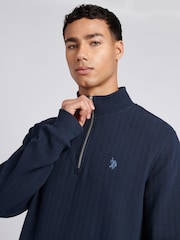 U.S. Polo Assn. Blue Mens Double Horsemen Vertical Texture Funnel 100% Cotton Top - Image 2 of 7