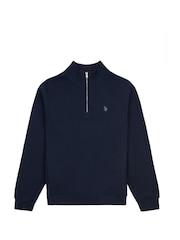 U.S. Polo Assn. Blue Mens Double Horsemen Vertical Texture Funnel 100% Cotton Top - Image 5 of 7