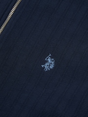 U.S. Polo Assn. Blue Mens Double Horsemen Vertical Texture Funnel 100% Cotton Top - Image 7 of 7