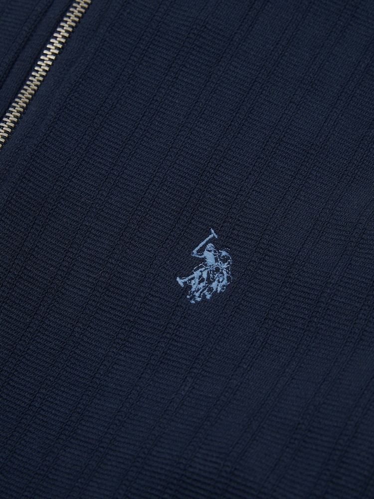 U.S. Polo Assn. Blue Mens Double Horsemen Vertical Texture Funnel 100% Cotton Top - Image 7 of 7
