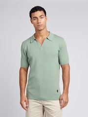 Зеленый - US Polo Assn. Мужская фактурная рубашка поло из 100% хлопка с открытым воротником - Image 1 of 7